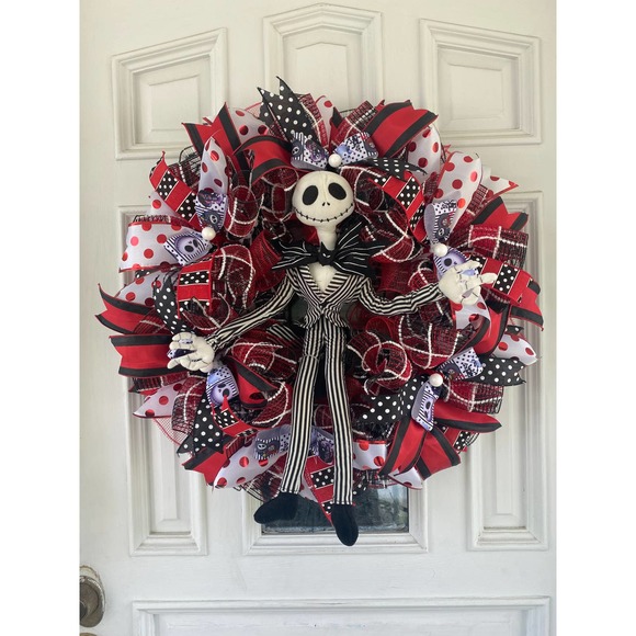Handmade Other - Nightmare Before Christmas Plush Jack Skellington Deco Mesh Christmas Wreath